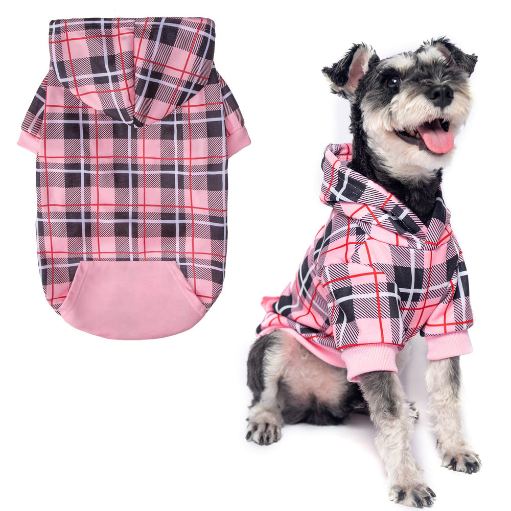 EXPAWLORER plaid dog hoodie front view shows warm knit for chilly walks.