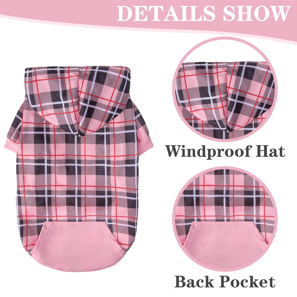 EXPAWLORER plaid dog hoodie leash hole design for easy outdoor walks.