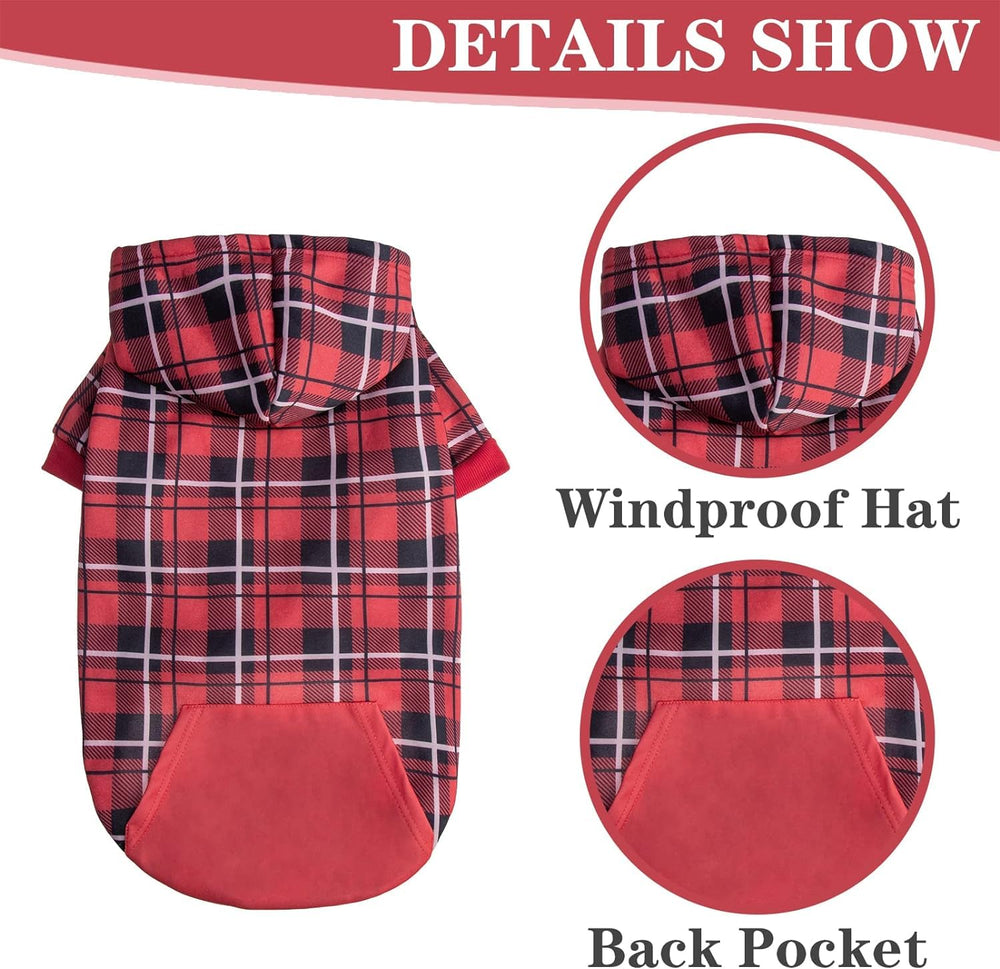 EXPAWLORER plaid dog hoodie red-large color and cozy warmth