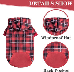 EXPAWLORER plaid dog hoodie red-large color and cozy warmth