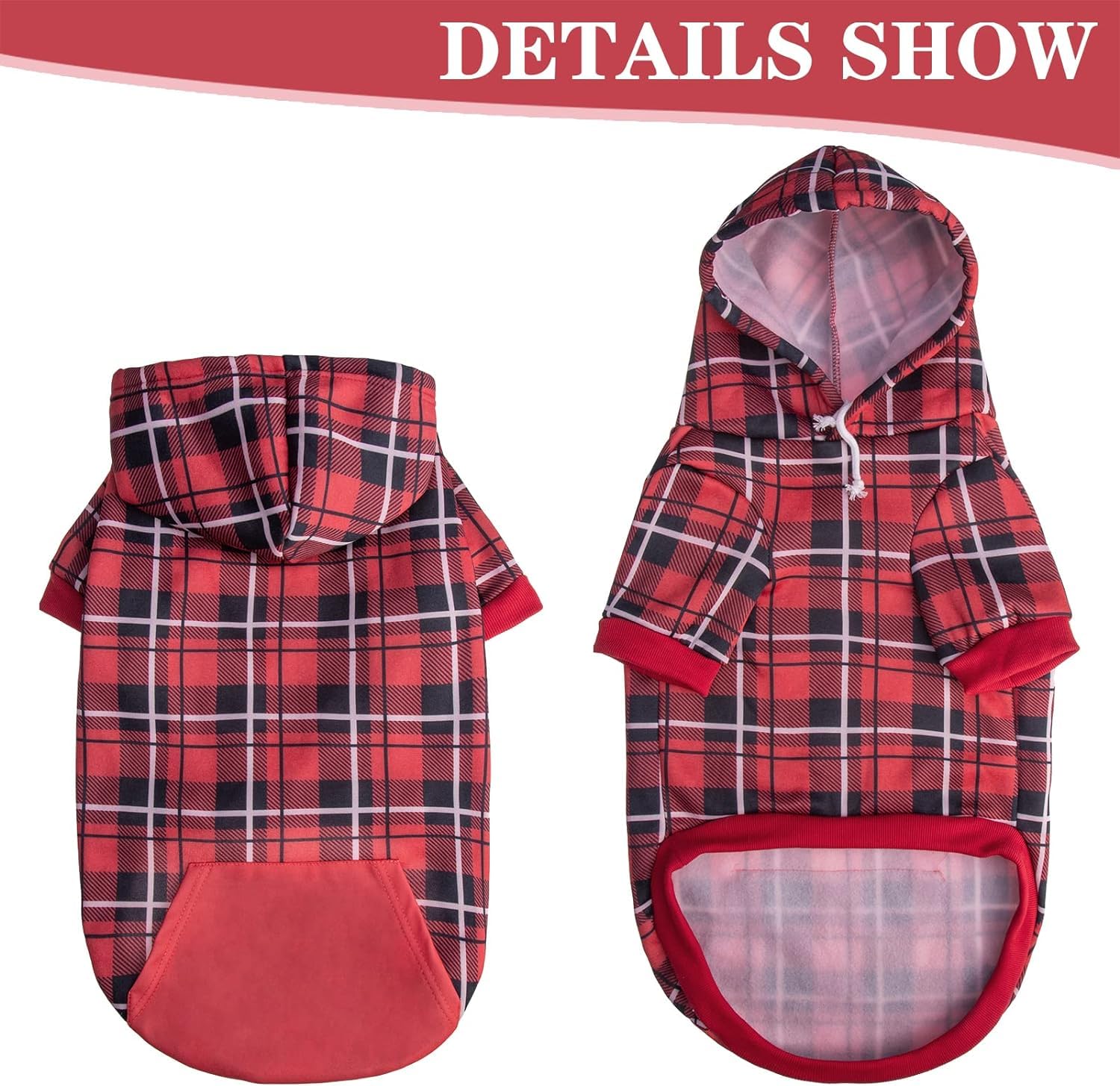 EXPAWLORER plaid dog hoodie warm fabric keeps pets cozy outdoors