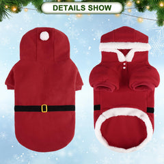 EXPAWLORER Santa hoodie back view highlights leash hole for walks.