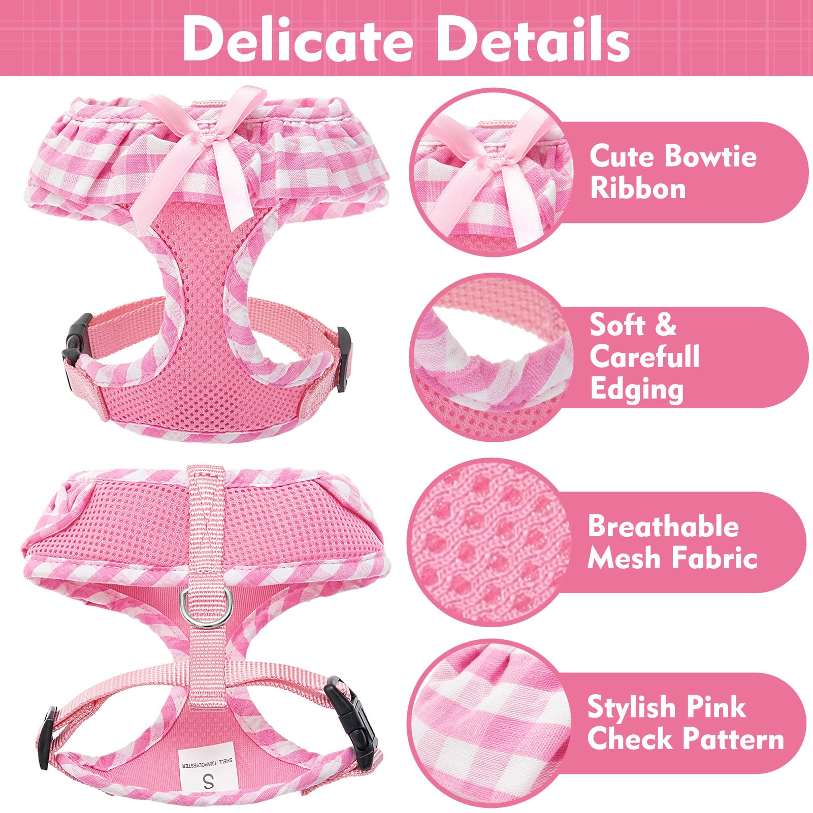 EXPAWLORER size S harness highlighting neck 13 inches and chest 14 to 18 inches for a secure fit