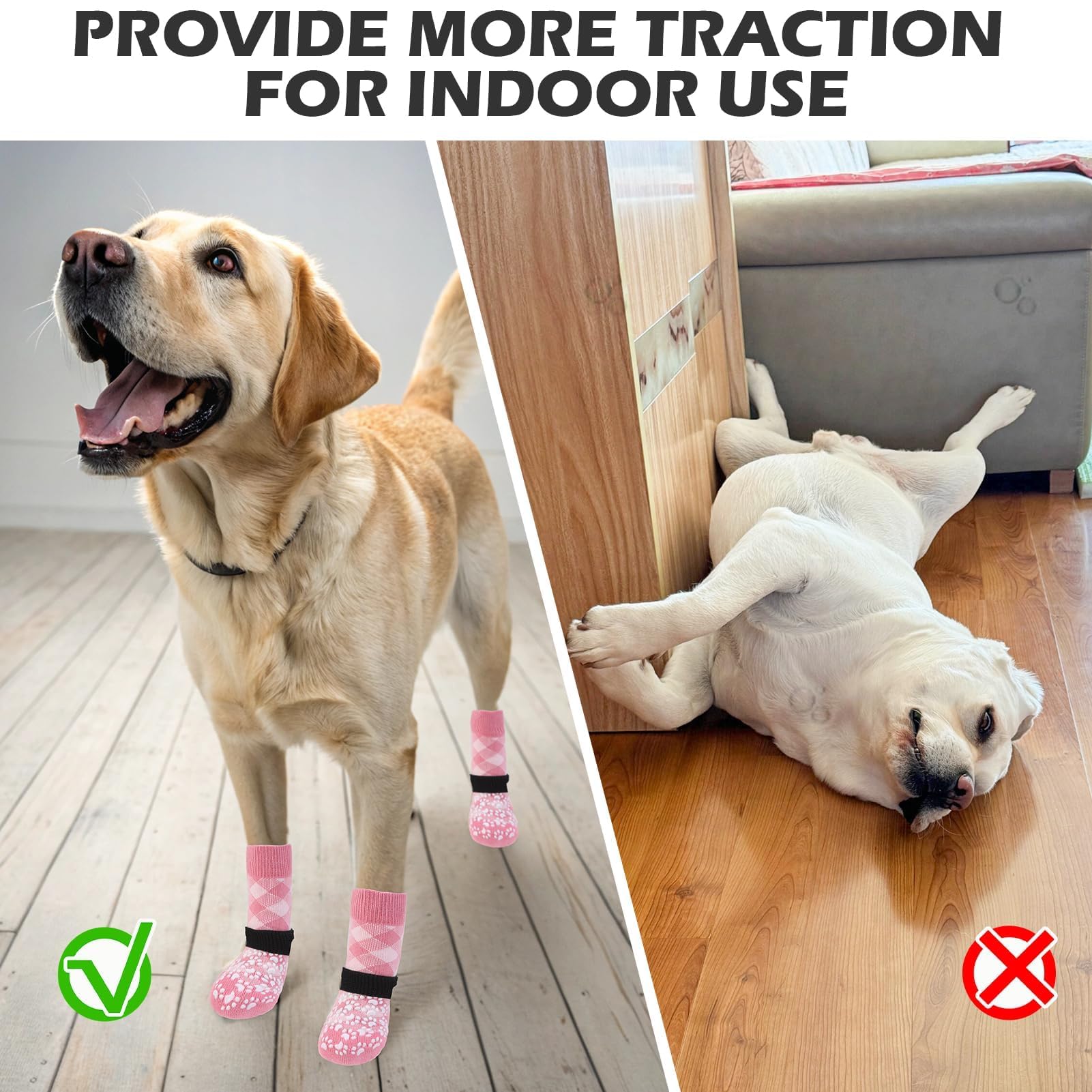 EXPAWLORER soft pink socks sized for small to medium dogs with measured fit.