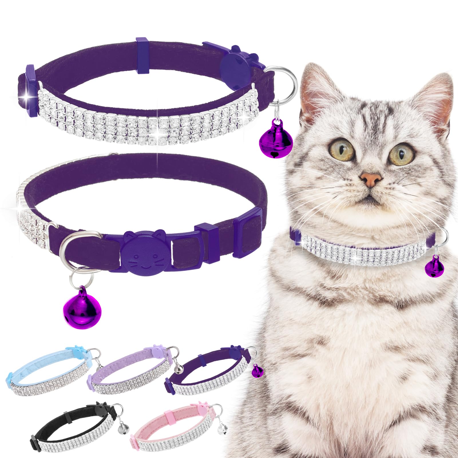 EXPAWLORER soft velvet cat collar with rhinestones for festive sparkle