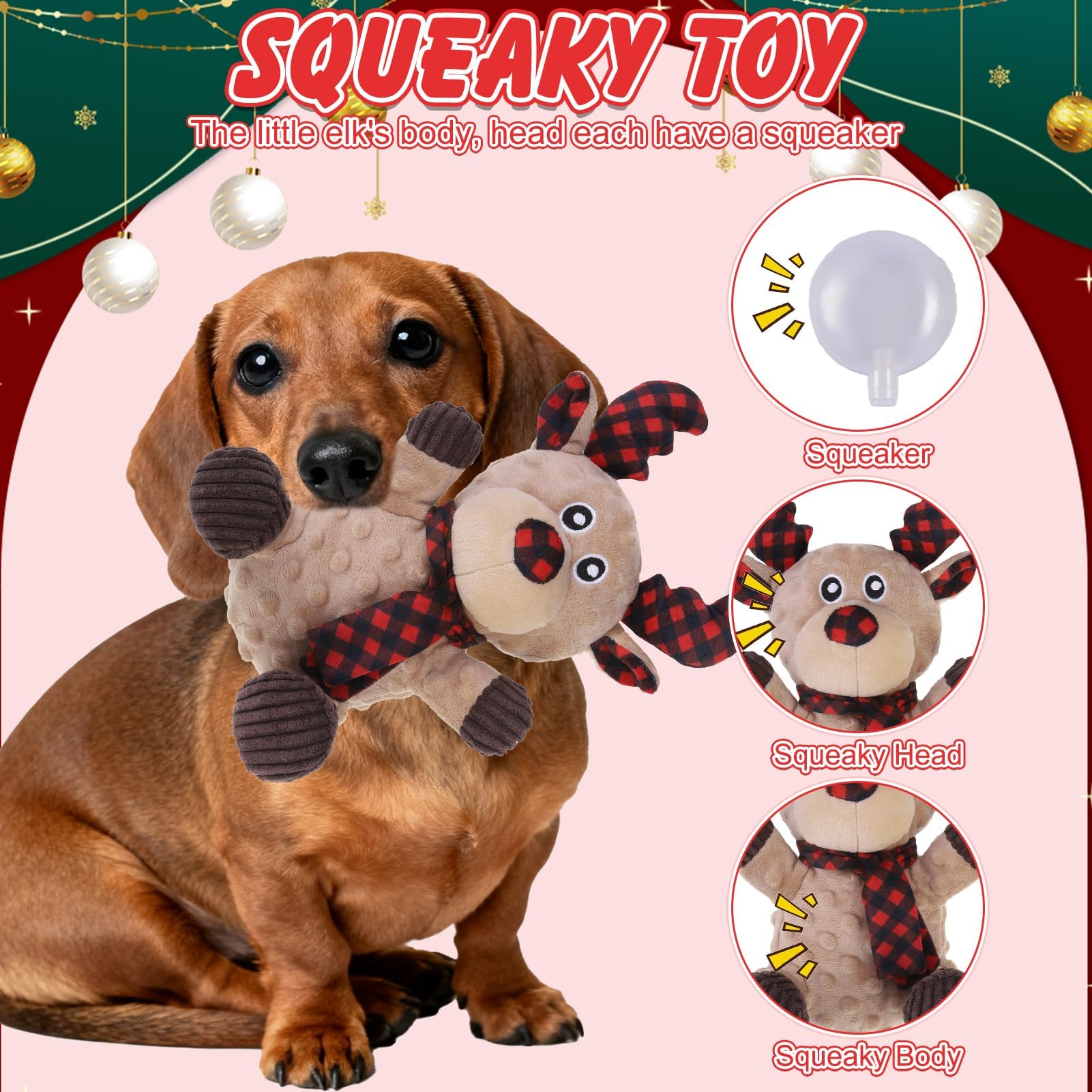 EXPAWLORER squeaky Christmas reindeer toy with dog in action during fetch play