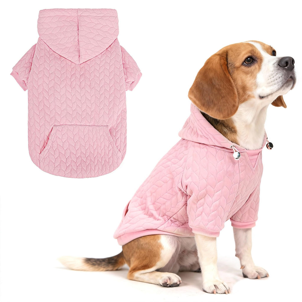 EXPAWLORER textured cable knit hoodie front pink provides cozy warmth for daily walks