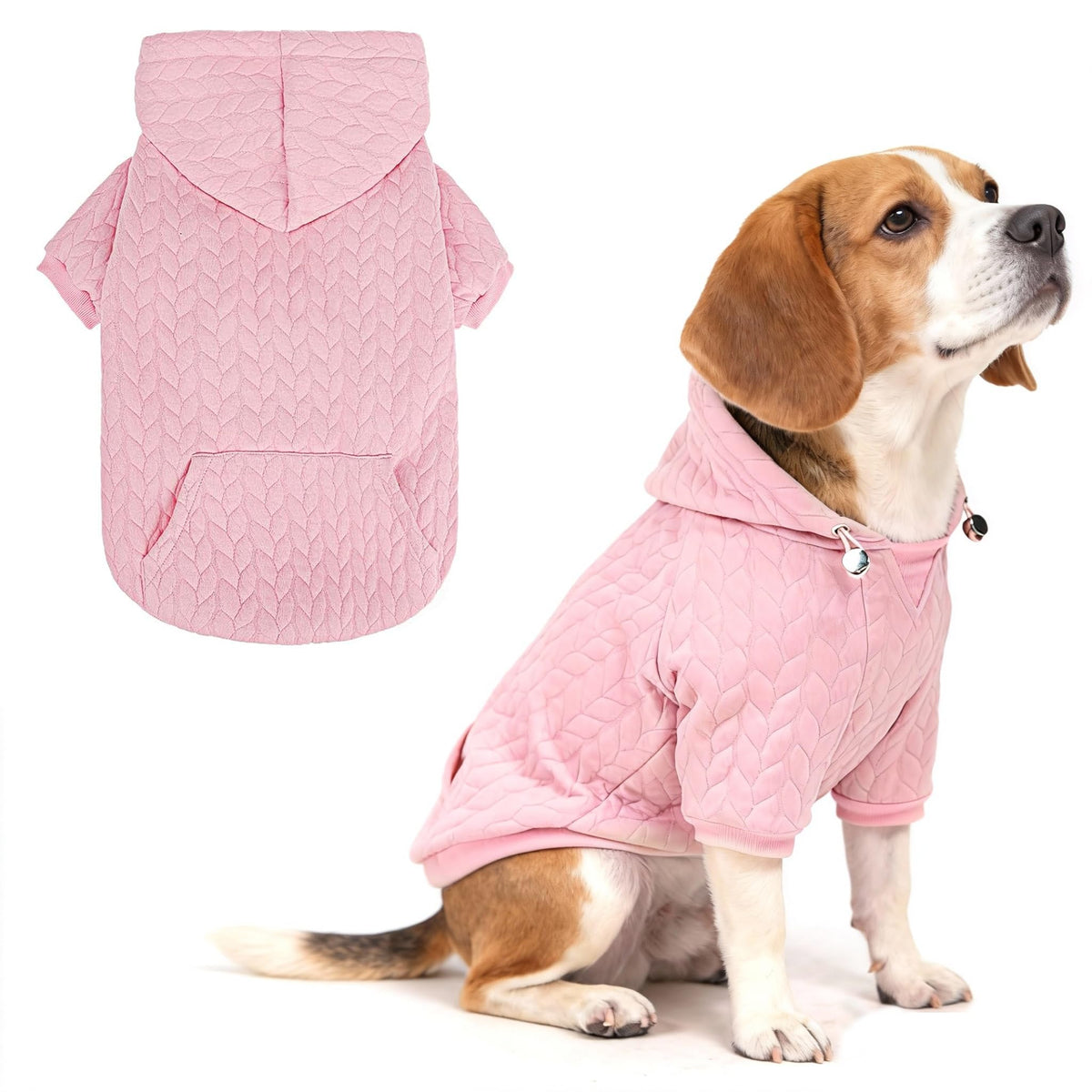 EXPAWLORER textured cable knit hoodie front pink provides cozy warmth for daily walks