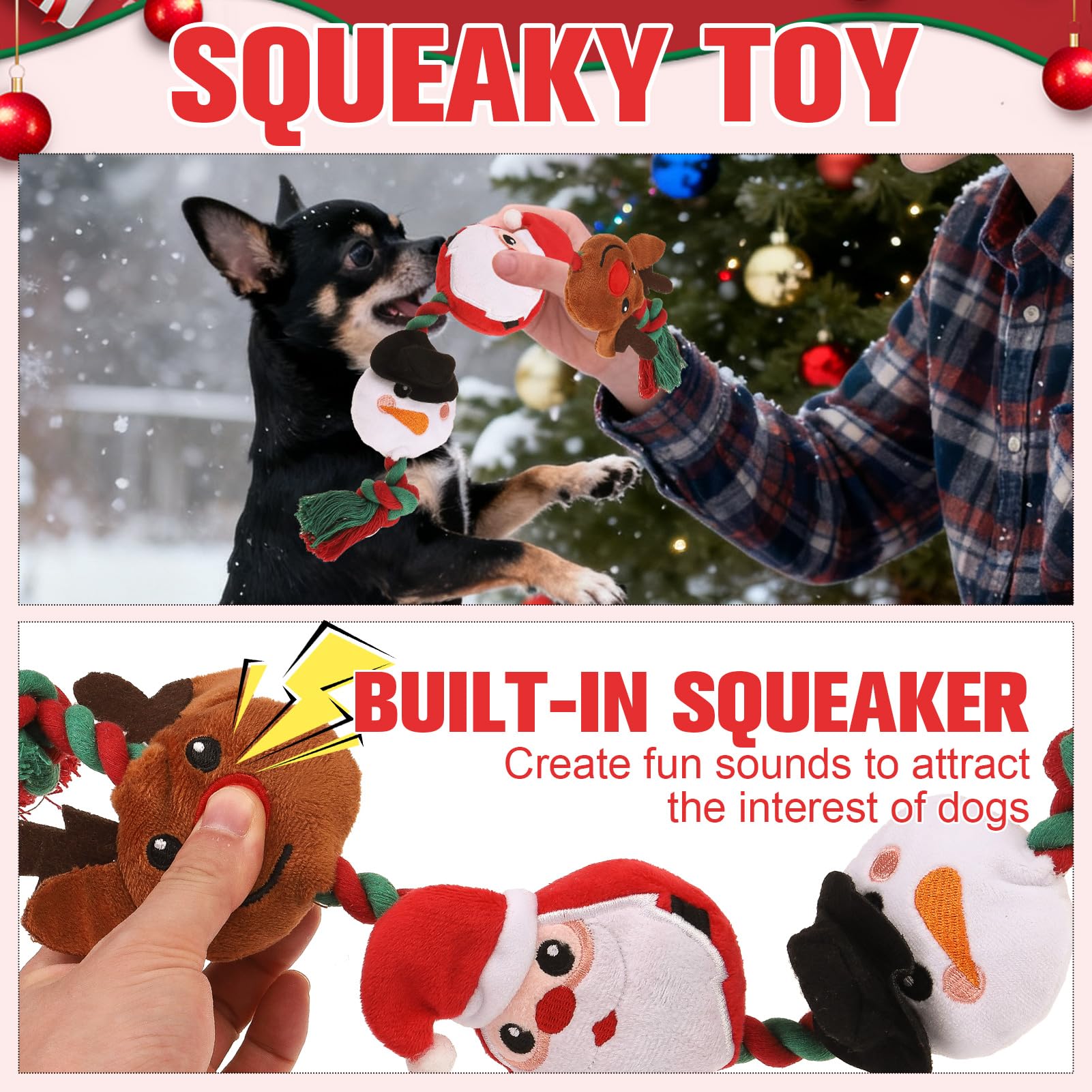 EXPAWLORER Christmas dog squeaky toy snowman invites playful engagement and scent-friendly fabric.