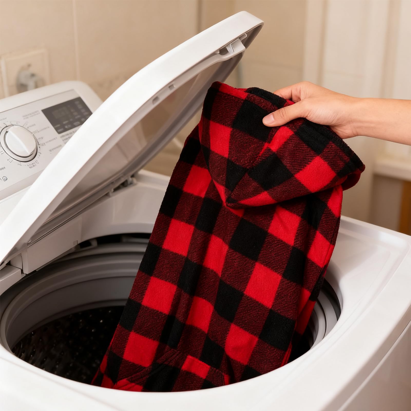 EXPAWLORER model wearing plaid puppy outfit ready-to-shop appearance