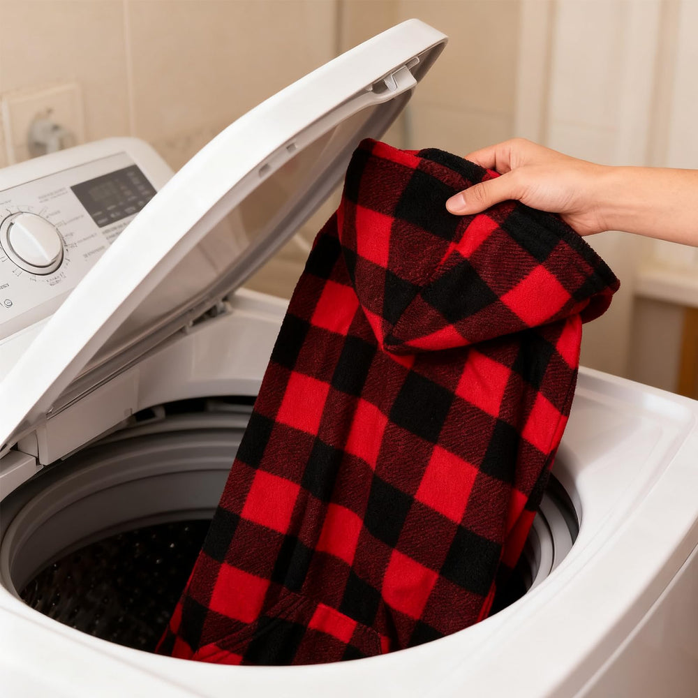 EXPAWLORER model wearing plaid puppy outfit ready-to-shop appearance