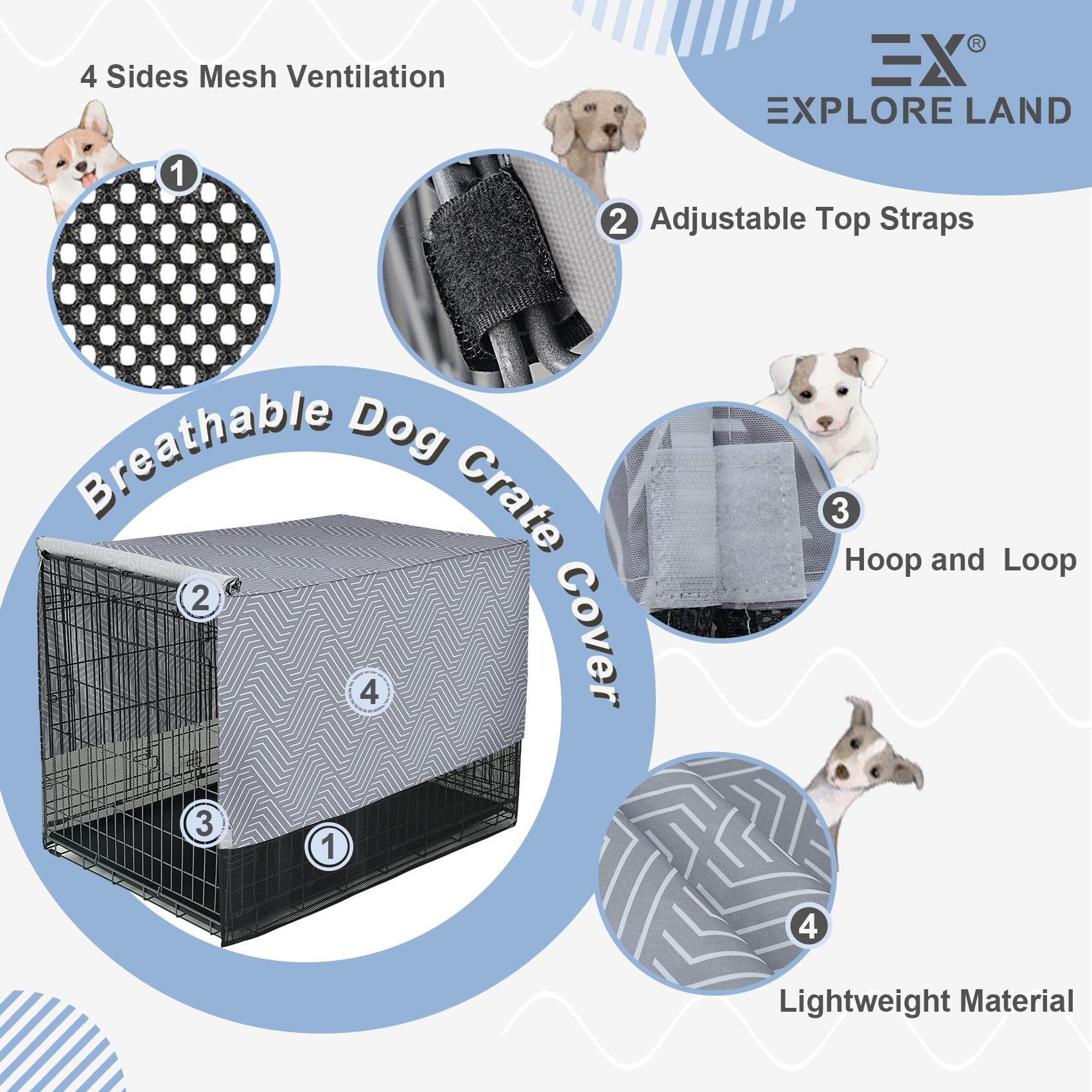Explore Land den-like space design creates a calm corner inside the crate for pets.