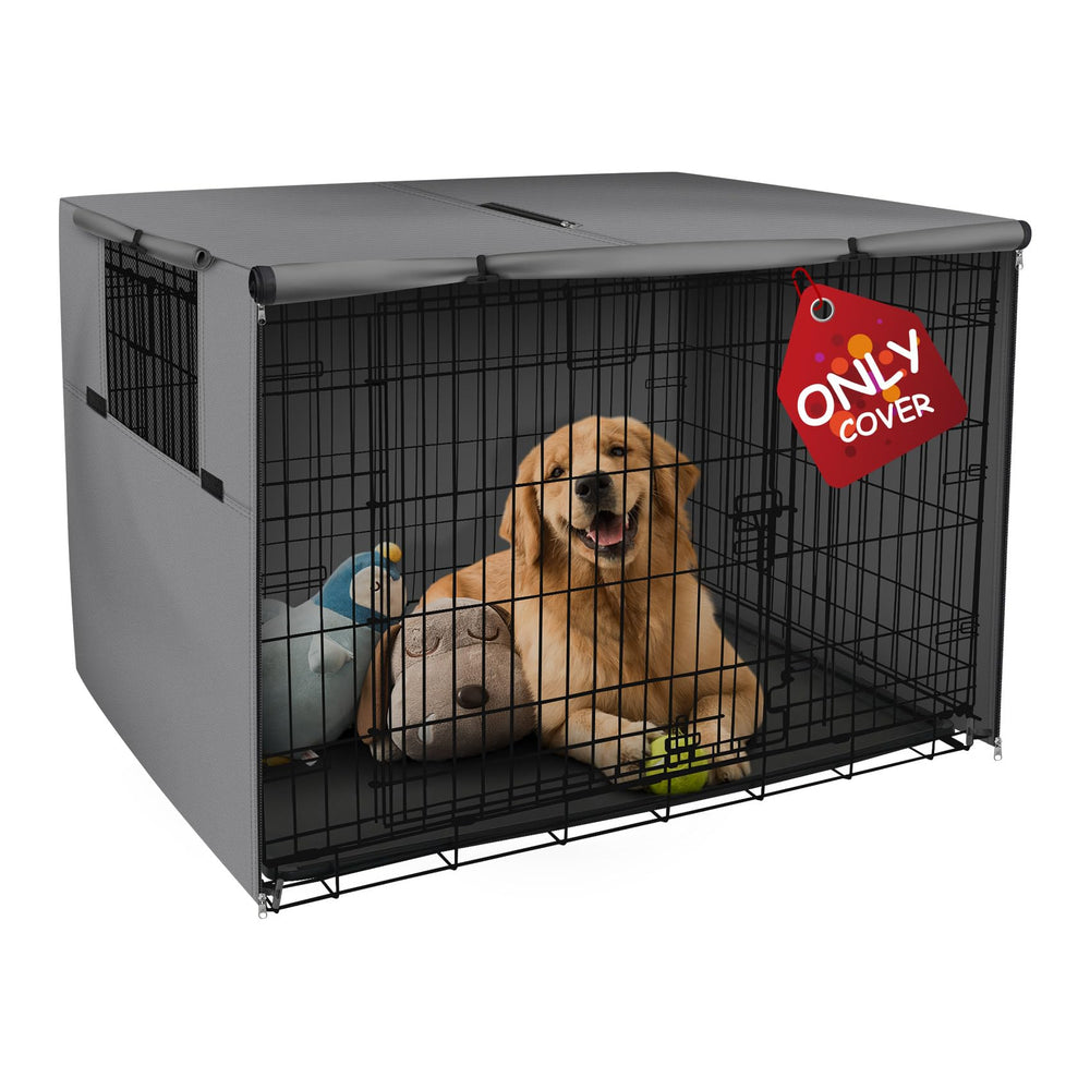 Explore Land dog crate cover front view demonstrates universal fit and sun protection.