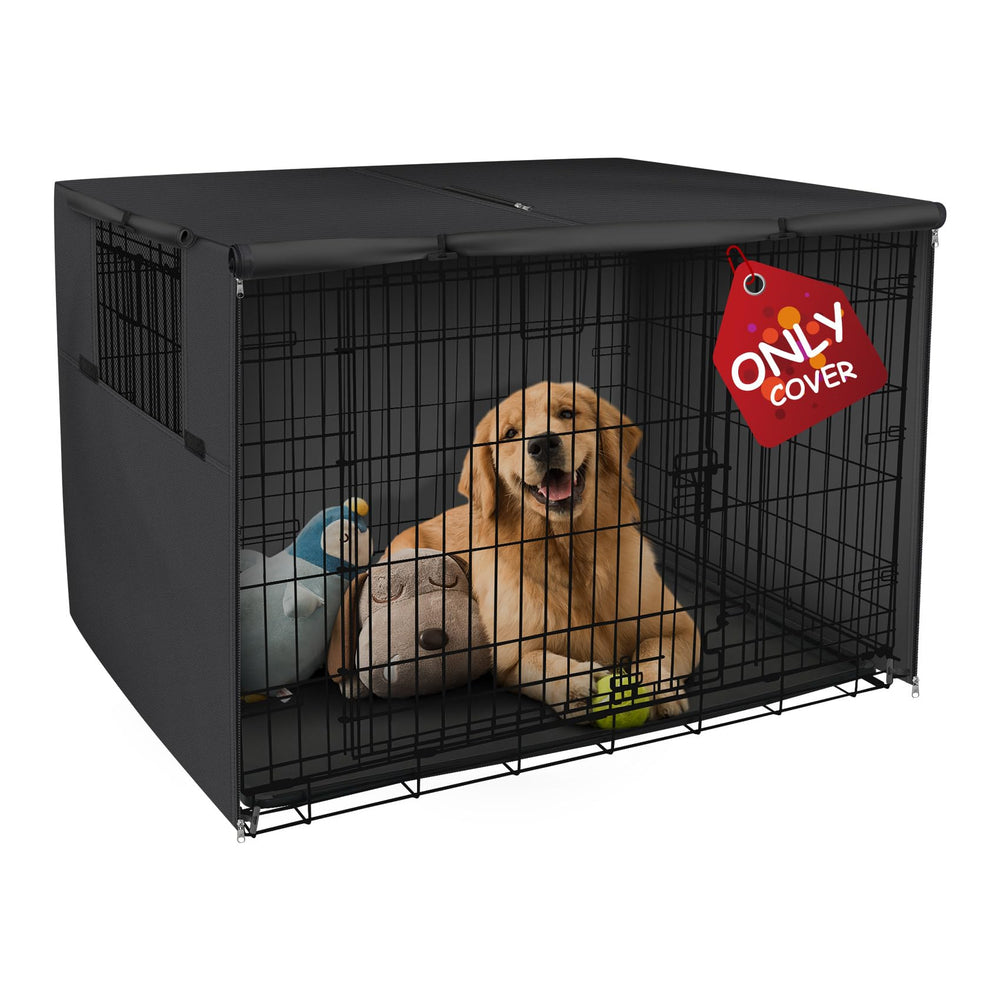 Explore Land dog crate cover front view shows universal fit and shade
