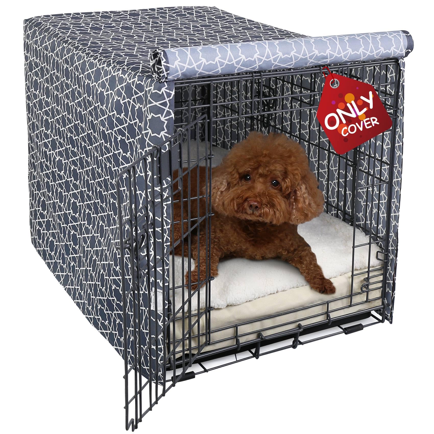 Explore Land pattern dog crate cover on a 42-inch crate for a tidy look.