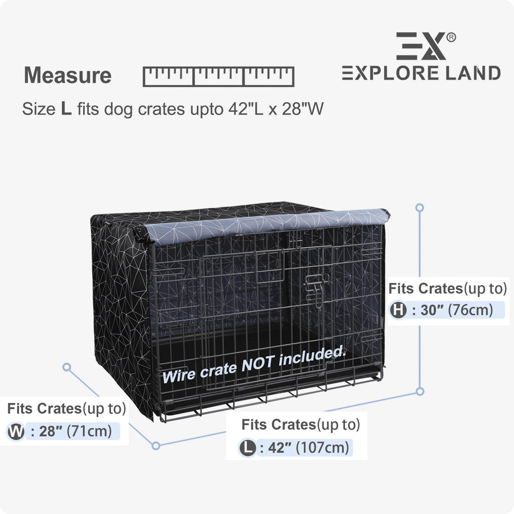 Explore Land Pattern Dog Crate Cover closed-edges demonstrates secure, sleek home decor integration