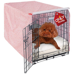 Explore Land Pattern Dog Crate Cover in Princess Pink, front view blends with decor and adds privacy