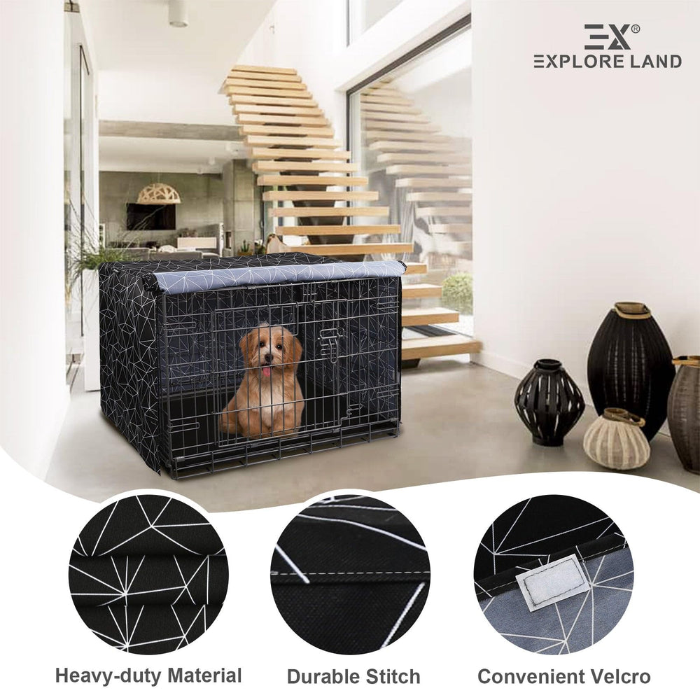 Explore Land Pattern Dog Crate Cover roller shades and ventilation for adjustable visibility