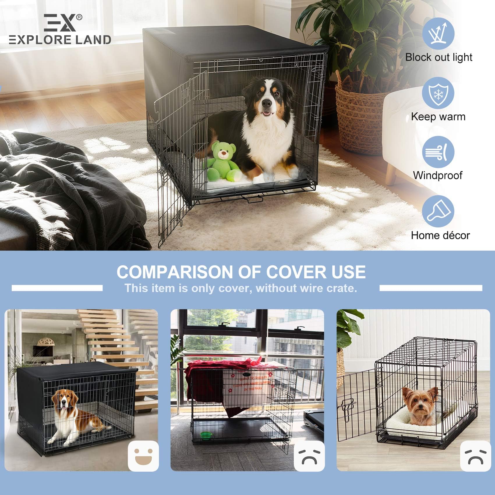 Explore Land travel-friendly crate cover providing privacy during transport