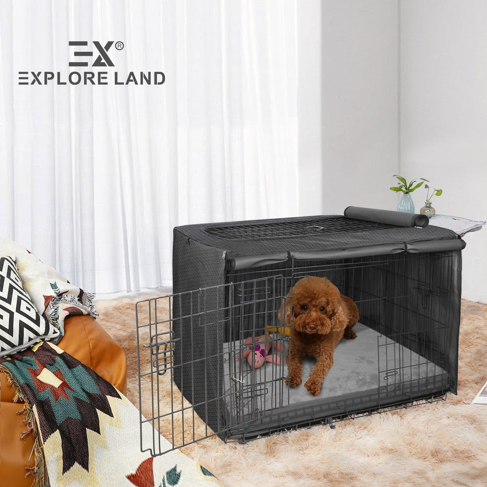 Explore Land waterproof dog bed cover 36x23 inch dimensions clearly shown for crate fit