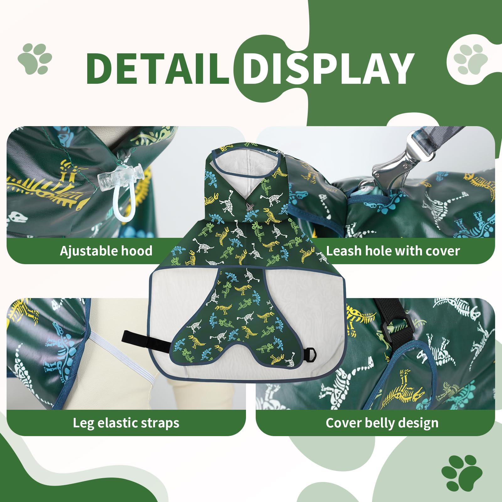 ExploreU dog raincoat adjustable belly strap ensures snug fit