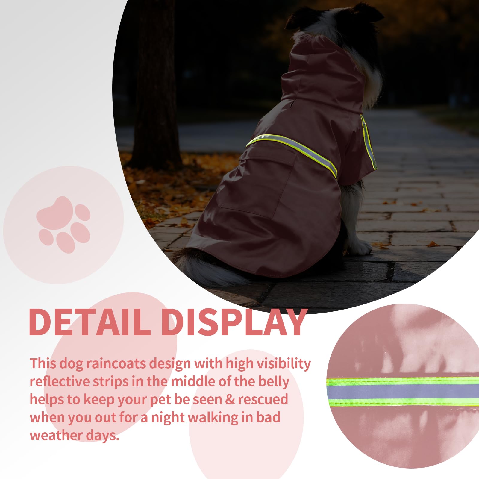 ExploreU dog raincoat back-pocket stores bags keys or treats on walks.
