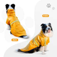 ExploreU dog raincoat reflective stripe improves visibility for safer night walks.