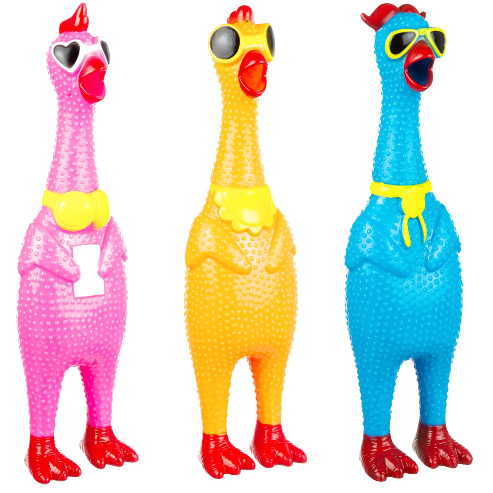 EXPRESSIONS 3pc silly screaming chicken set packaging, perfect for party pranks and gag gifts.