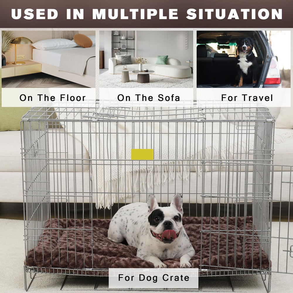 Exsnugy crate pad placed inside a crate for cozy confinement