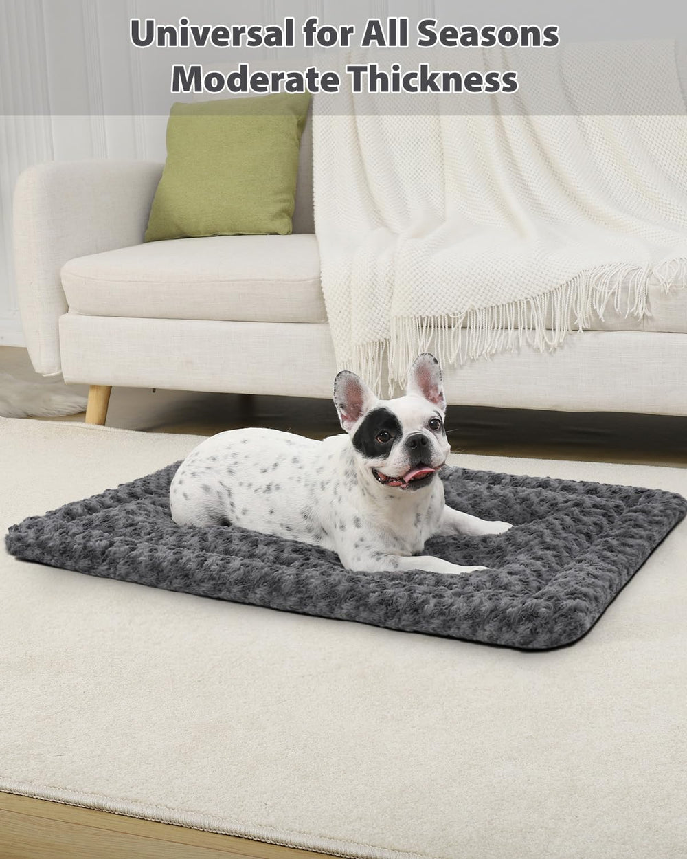Exsnugy washable dog bed mat gray in crate for all-season comfort