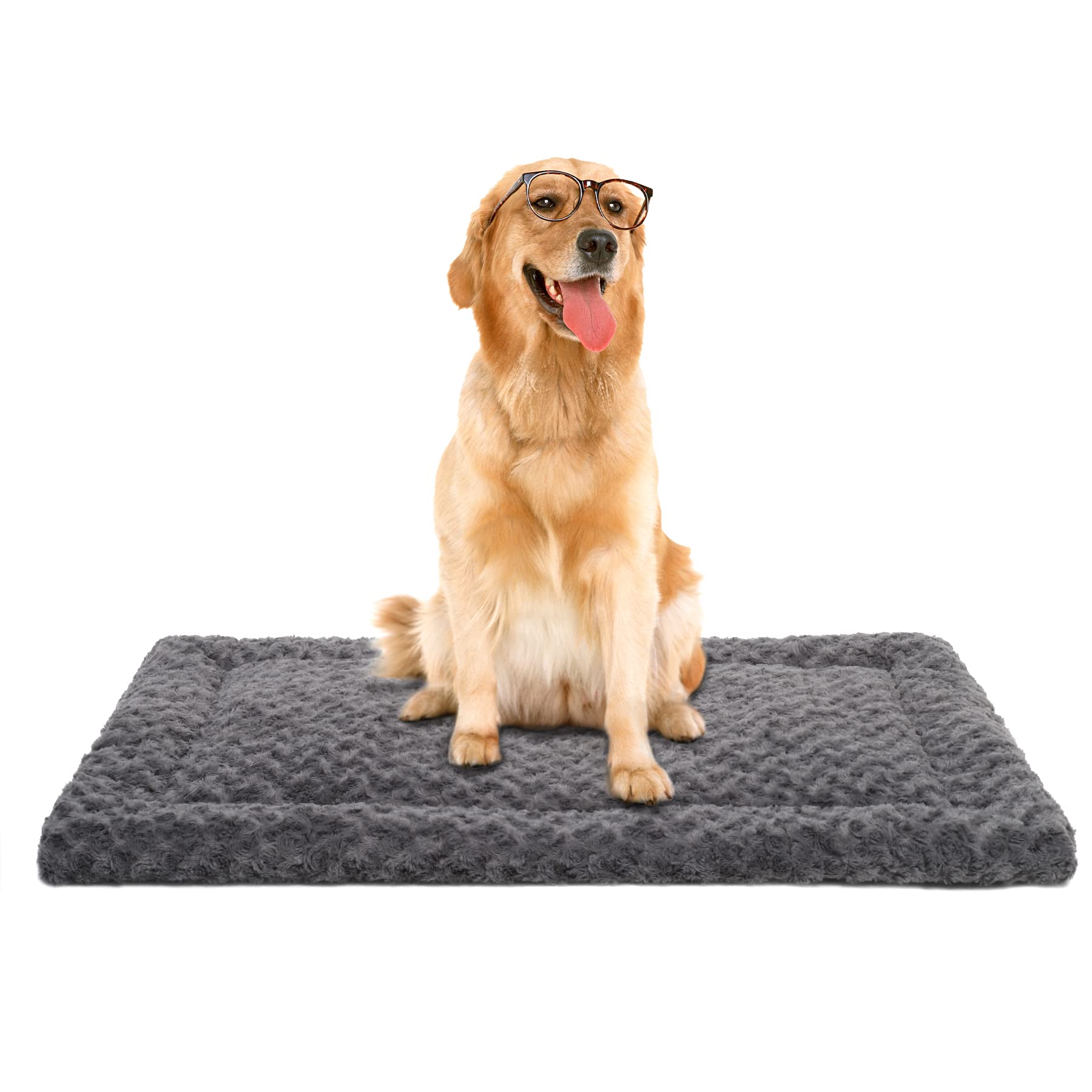 Exsnugy Washable Dog Bed Mat front view shows plush comfort for calm naps