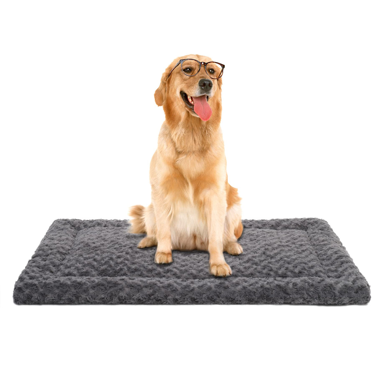 Exsnugy Washable Dog Bed Mat front view shows plush comfort for calm naps