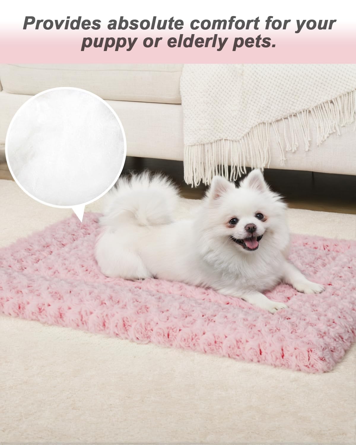 Exsnugy dog bed mat plush fabric closeup in pink highlights soft, skin-friendly texture for cozy naps.