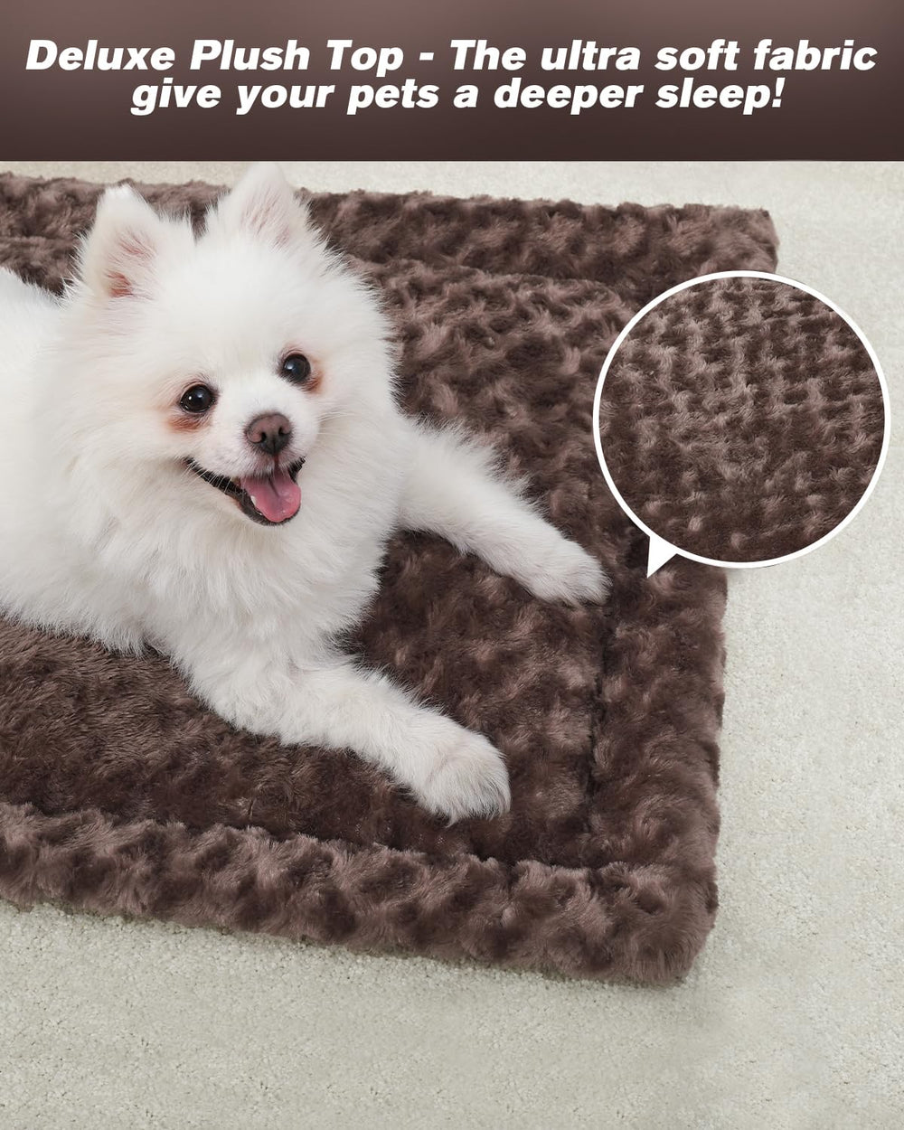 Exsnugy dog bed mat rectangle shape showing space to stretch in crate