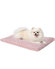 Exsnugy washable dog bed mat top view in pink showcasing comfortable sleep surface for small to medium dogs.