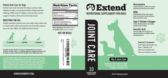 Extend Joint Care for Dogs bottle label closeup highlighting key ingredients