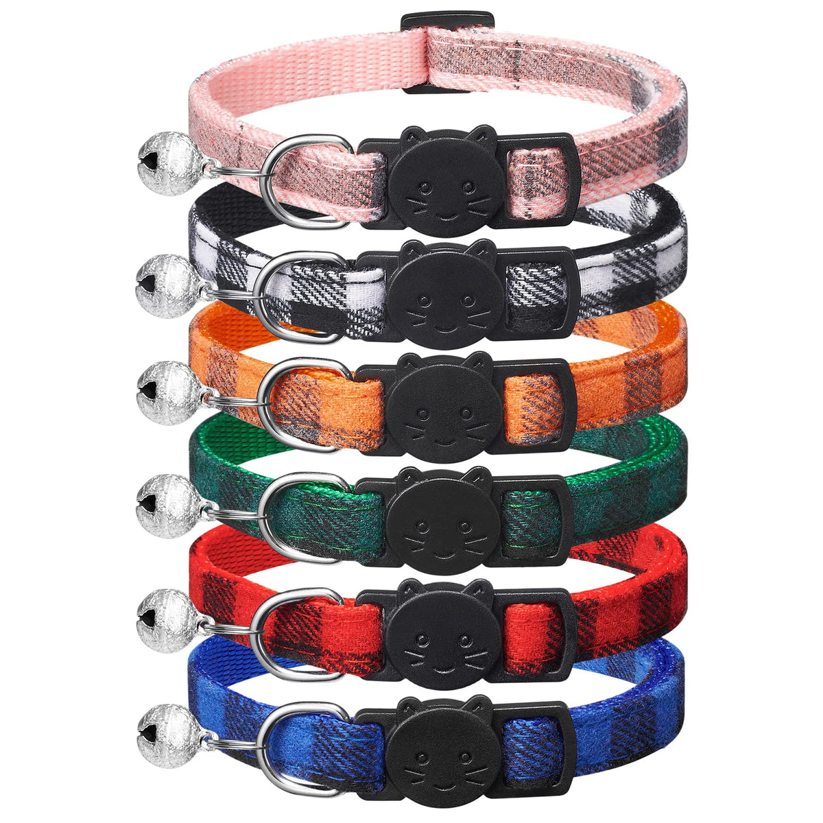 Extodry 6-pack plaid cat collars with bells for stylish multi-cat homes