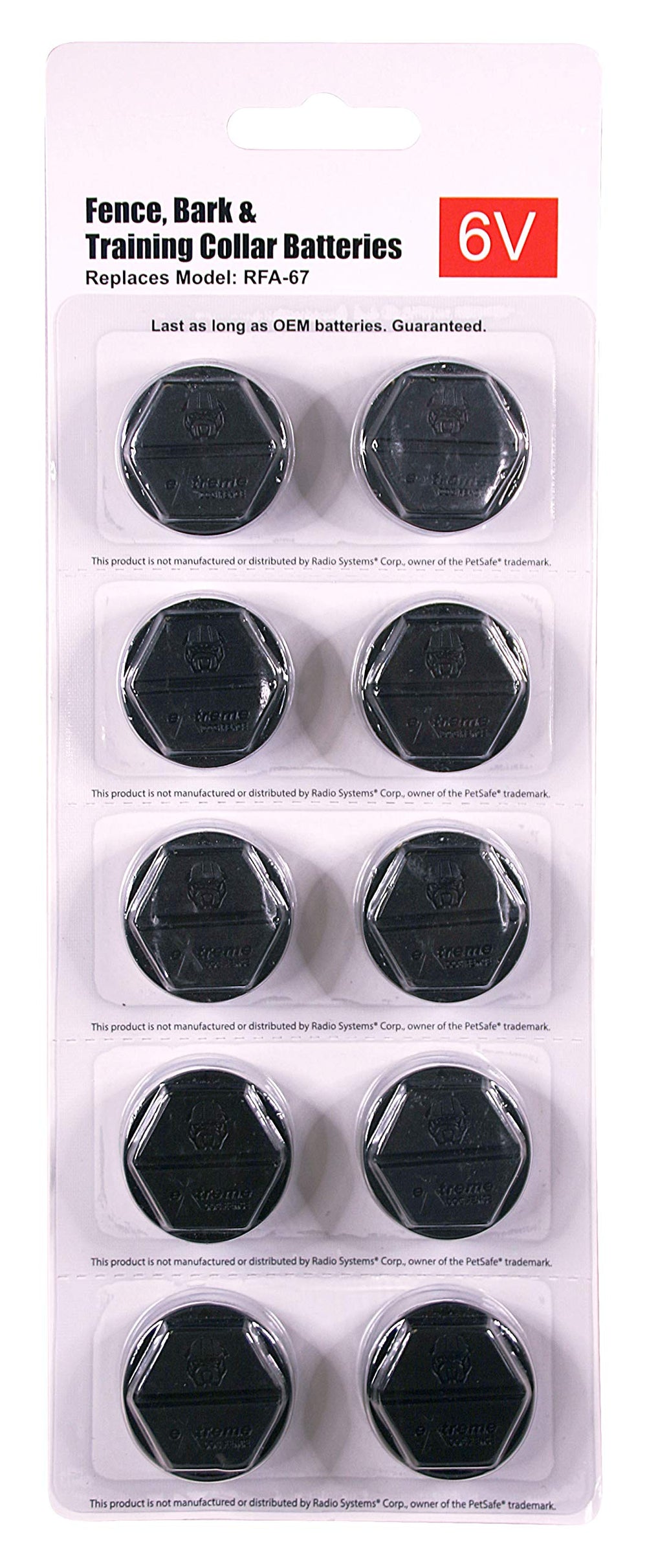 Extreme Dog Fence battery pack 10-count with secure 6V lithium cells for reliable collar power.