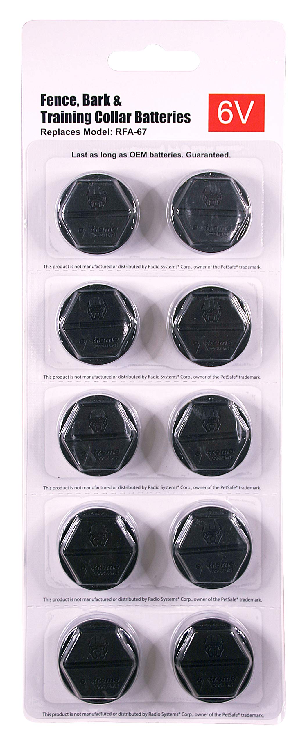 Extreme Dog Fence battery pack 10-count with secure 6V lithium cells for reliable collar power.