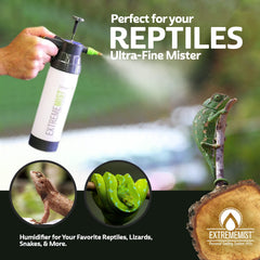 ExtremeMIST reptile mister with adjustable nozzle demonstrating precise enclosure spray control.