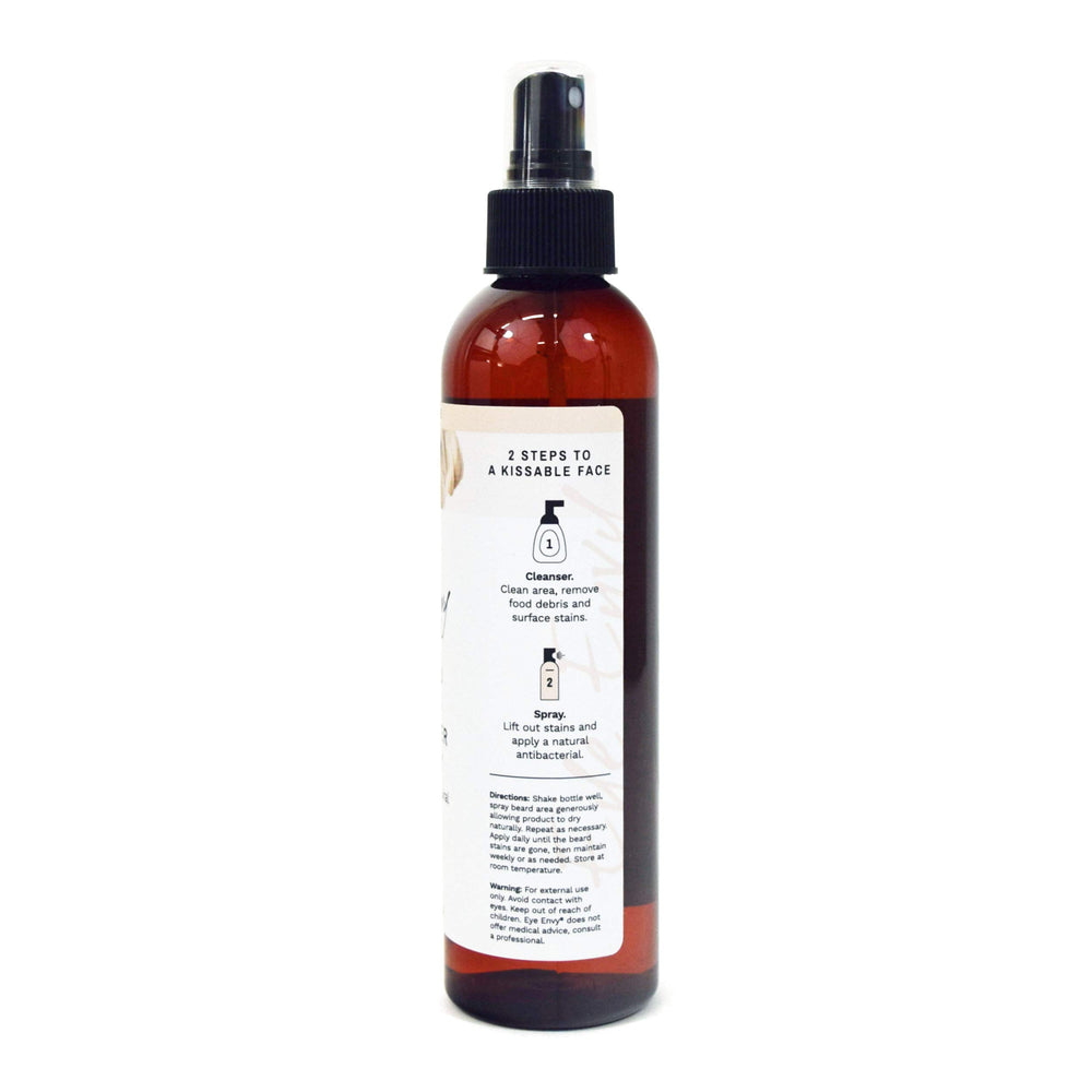 Eye Envy Beard Stain Remover Spray uses natural ingredients for stain lifting.