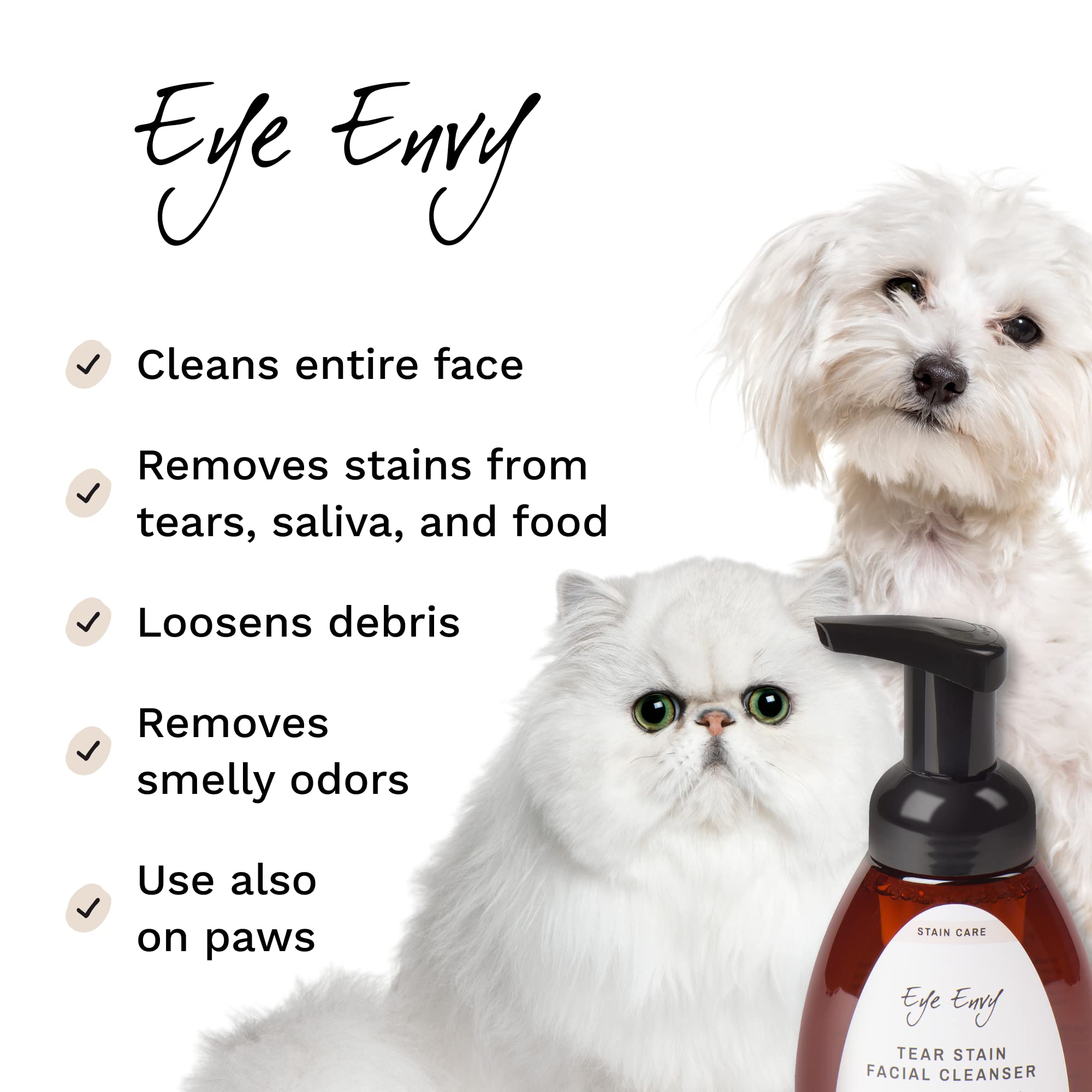Eye Envy Tear Stain Facial Cleanser pump-dispense shows easy, tearless application.