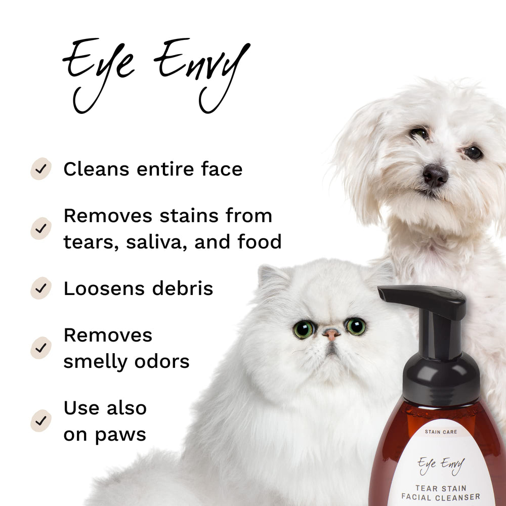 Eye Envy Tear Stain Facial Cleanser pump-dispense shows easy, tearless application.