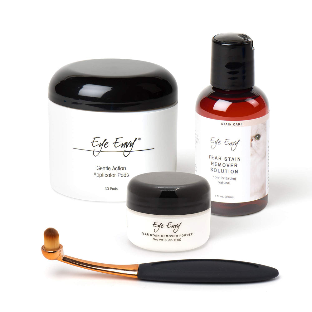 Eye Envy tear-stain kit on countertop ready for routine care
