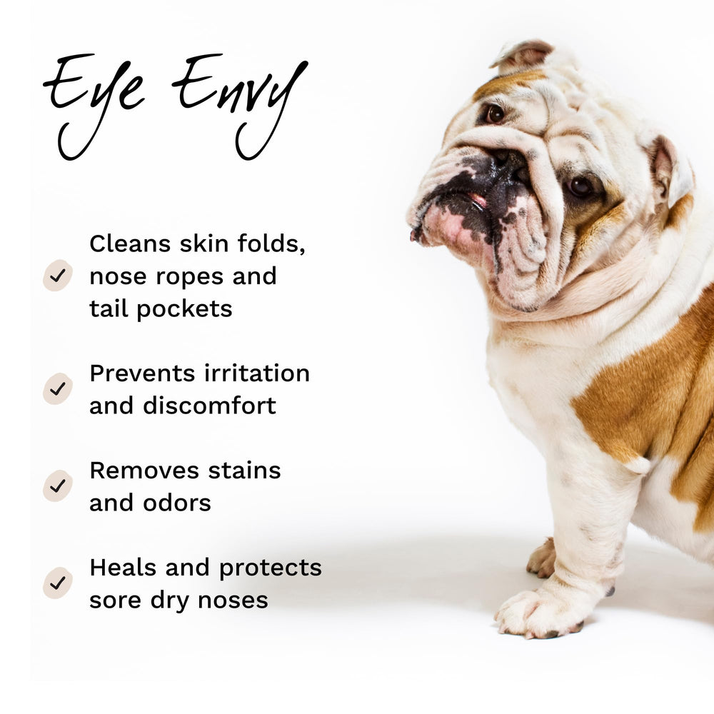 Eye Envy Tear Stain Remover Powder keeps eyes dry and minimizes staining.