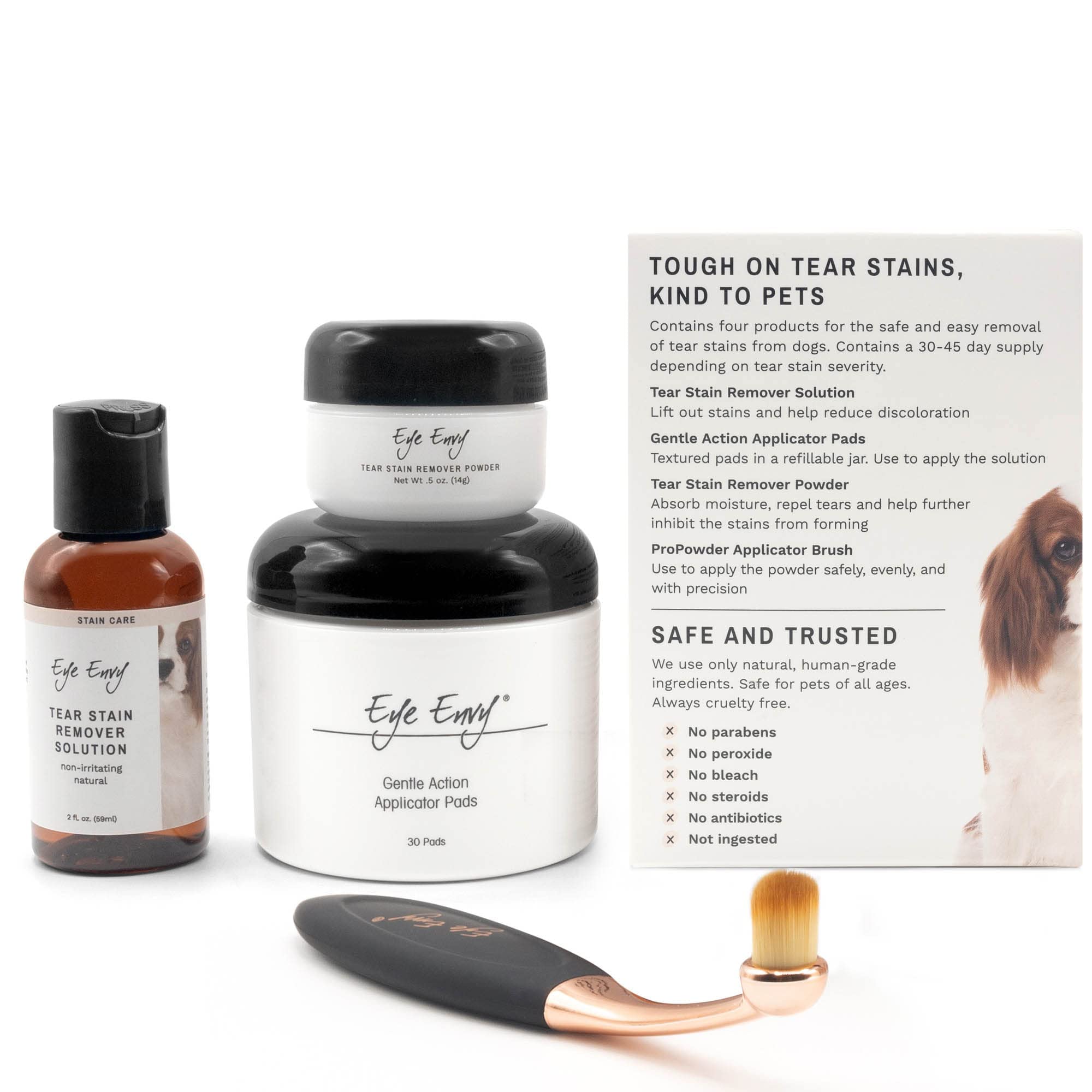 Eye Envy Tear Stain Powder container highlights absorbent, silk-like formula