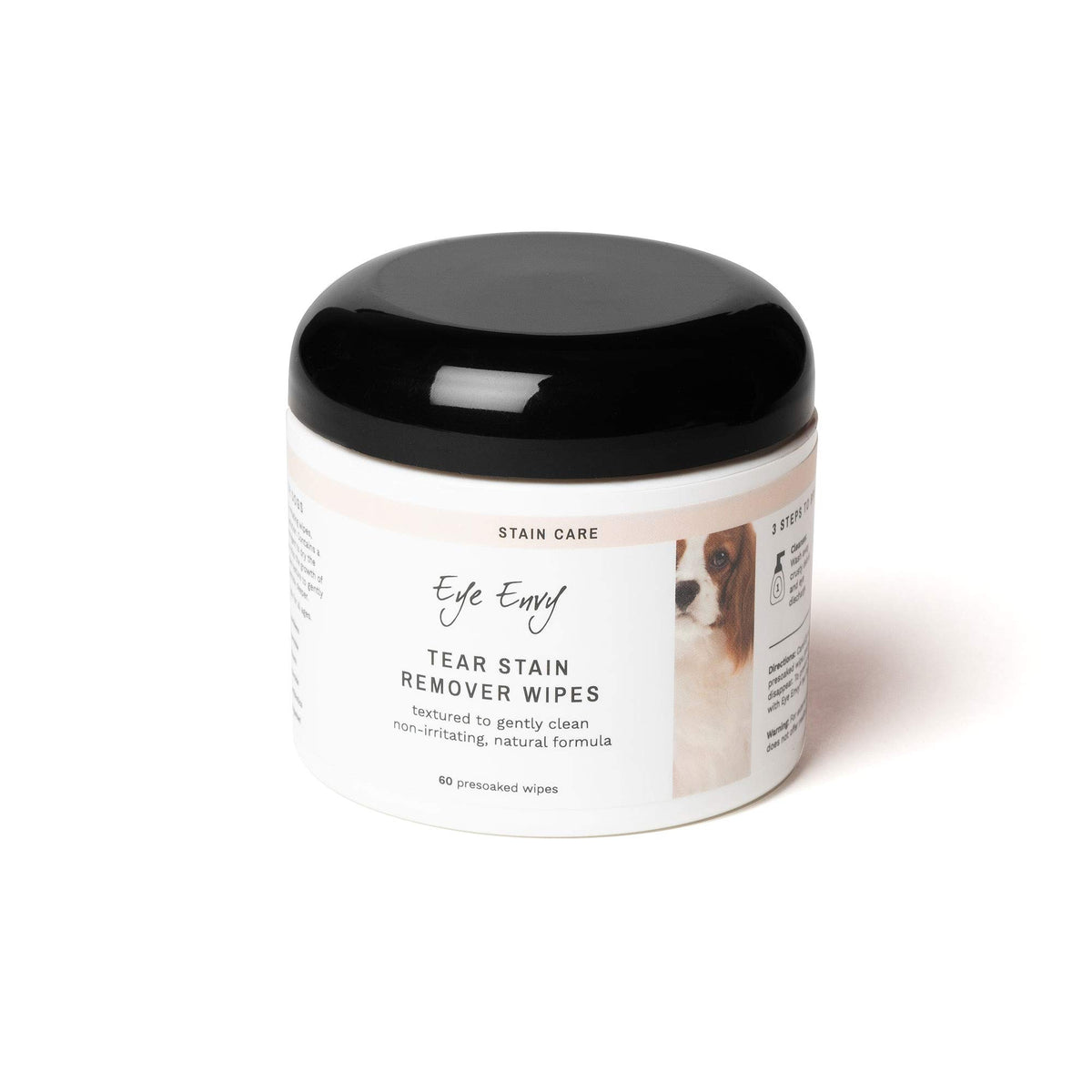 Eye Envy Tear Stain Wipes closeup around a dog's eye for gentle stain removal