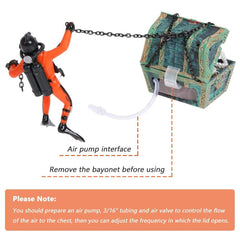 Eyech diver suspended by chain shows a realistic aquarium scene accent.