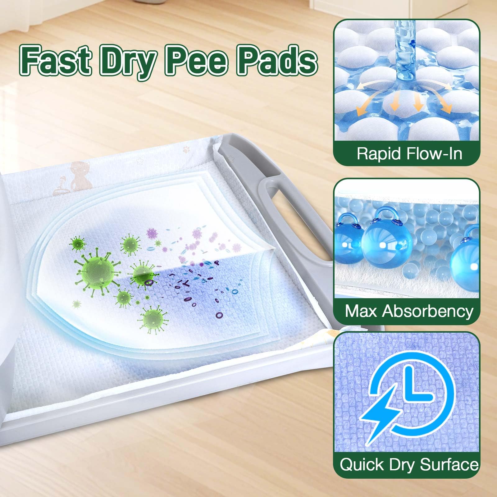 Eyssu fast-flow 3D raised surface directs urine to gel.