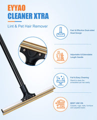 Eyyao Carpet Rake on stairs demonstrates easy reach for stair cleaning.